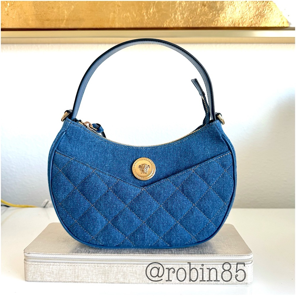 VERSACE ♡ Denim Quilted Medusa Half Moon Satchel ♡ Flawless Condition